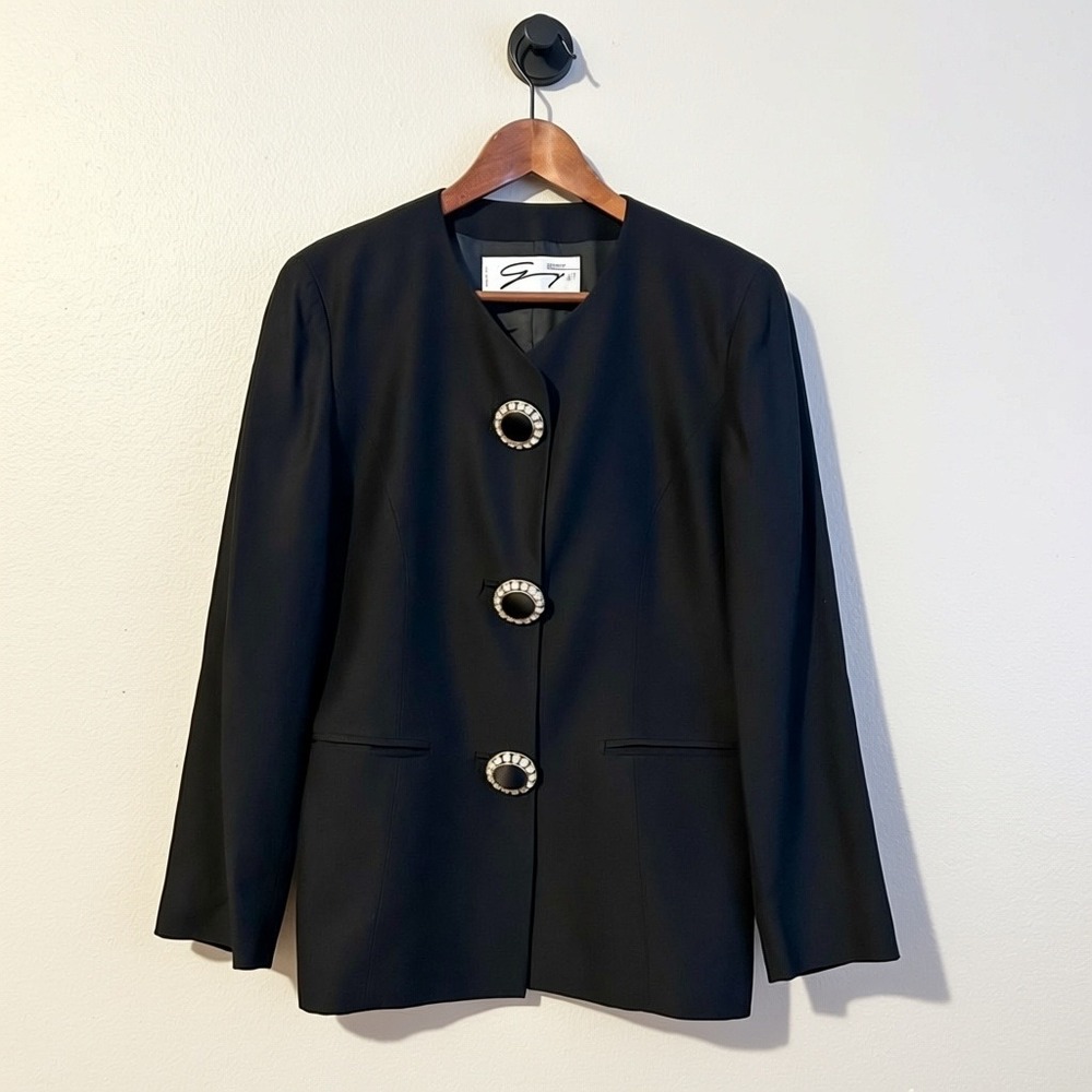 Vintage Blazer Genny by Versace Era Black Rhinestone Button Jacket Size 8 Luxury